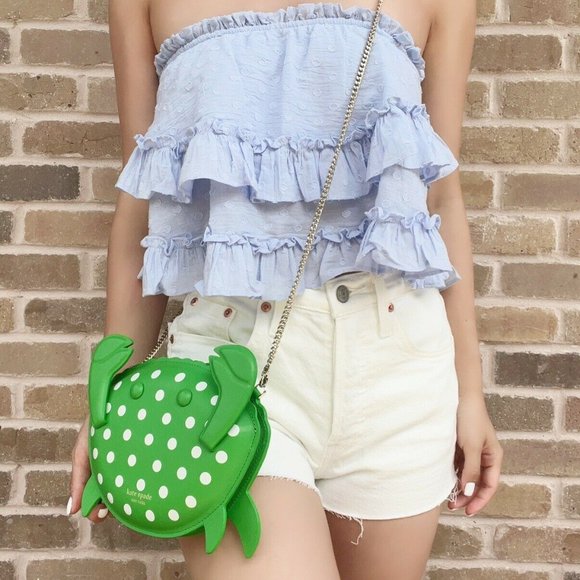 Kate Spade Shelly Crab Novelty Crossbody Green White Polka Dots - Picture 2 of 8